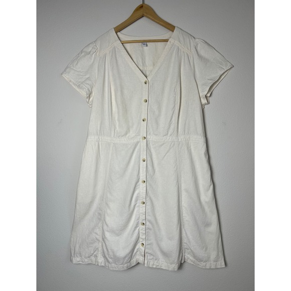 Old Navy Dresses & Skirts - Old Navy 3X Linen Blend Button Front Dress Ivory Short Sleeve Romantic Prairie